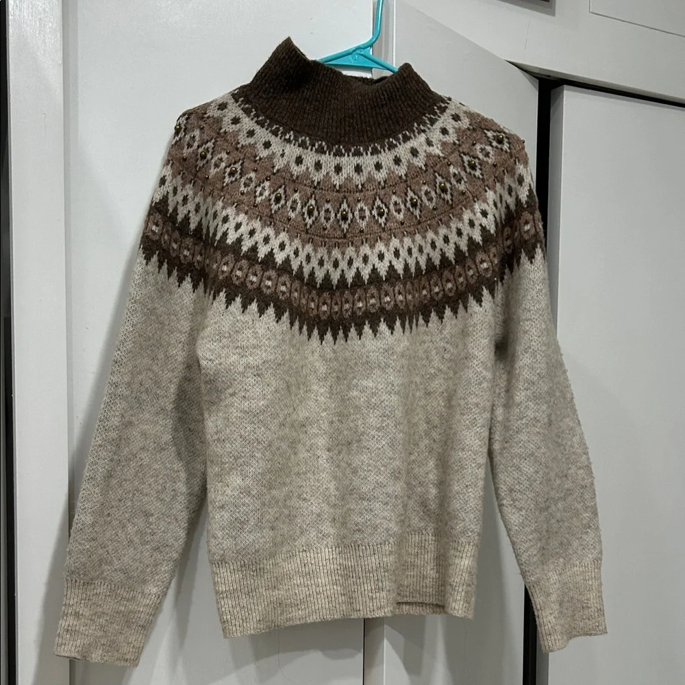 Joie Beige and Brown Patterned Sweater - Picture 1 of 7